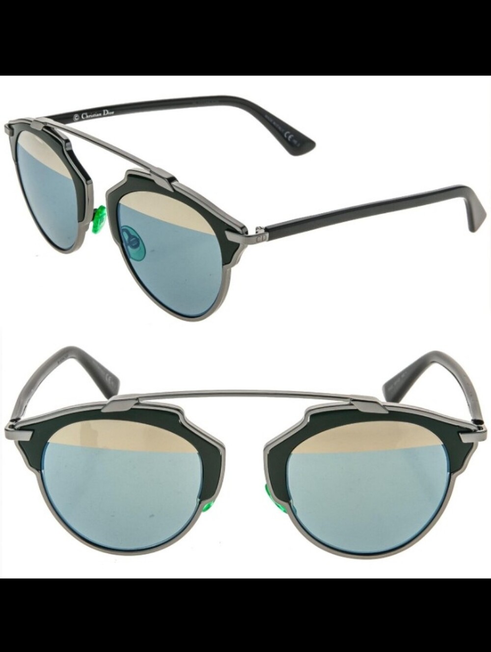 Dior Men’s Black Frame Blue Lens Sunglasses with Green Nose Pads